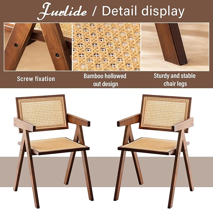 Rattan Accent Chairs, Modern Mid Century Dining Chairs Set of 2, Comfy Armchairs, Outdoor Rattan Chairs with Armrest for Bedroom Living Room Reading Room Dining Kitchen, Brown - LeafyLoom
