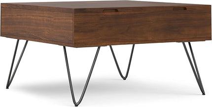 SIMPLIHOME Hunter 32 inch Wide Square Industrial Lift Top Coffee Table in Walnut for The Living Room and Family Room - LeafyLoom
