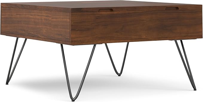 SIMPLIHOME Hunter 32 inch Wide Square Industrial Lift Top Coffee Table in Walnut for The Living Room and Family Room - LeafyLoom
