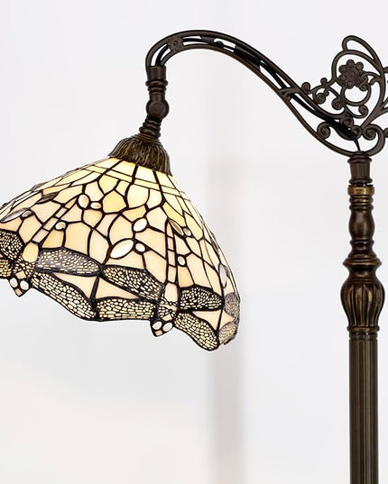 WERFACTORY Tiffany Floor Lamp Cream Stained Glass Dragonfly Arched Lamp 12X18X64 Inches Gooseneck Adjustable Corner Standing Reading Light Decor Bedroom Living Room S139 Series - LeafyLoom