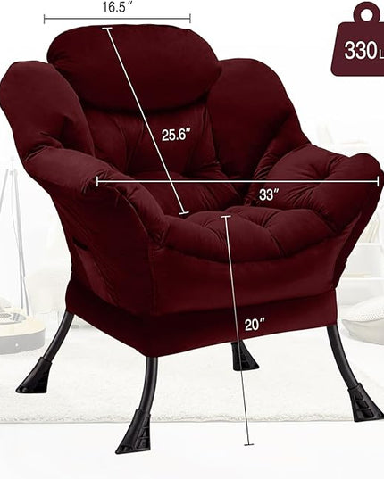Fabric Lazy Chair Large Accent Chair,Velvet Frabic Modern Lounge Reading Chair with Armrests & Side Pocket,Upholstered Armchair for Living Room,Bedroom,Dorm,Dusty Rose - LeafyLoom