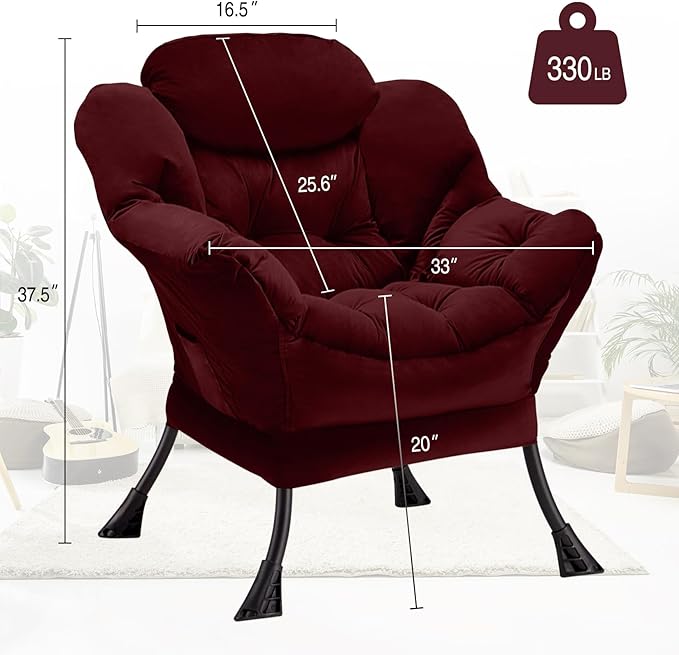 Fabric Lazy Chair Large Accent Chair,Velvet Frabic Modern Lounge Reading Chair with Armrests & Side Pocket,Upholstered Armchair for Living Room,Bedroom,Dorm,Dusty Rose - LeafyLoom