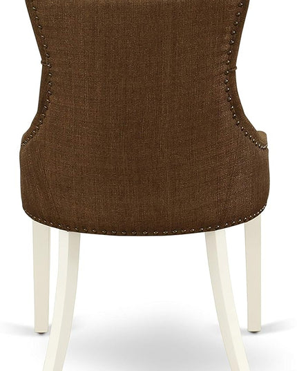 East West Furniture NDFR3-LWH-18 Norden 3 Piece Set Contains a Rectangle Dining Room Table with Dropleaf and 2 Brown Linen Fabric Upholstered Parson Chairs, 30x48 Inch - LeafyLoom