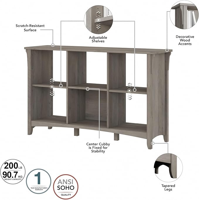 Bush Furniture Salinas 6 Cube Organizer in Driftwood Gray - LeafyLoom