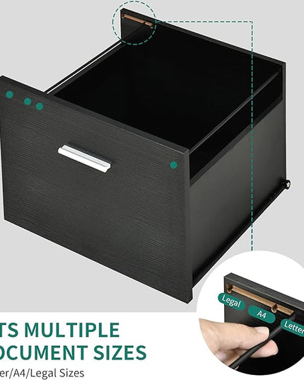 YITAHOME 3 Drawer File Cabinet with Charging Station, Home Office Furniture, Black - LeafyLoom