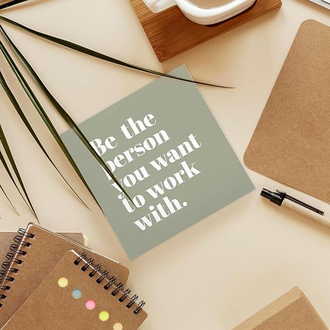 Be The Person You Want to Work With Inspirational Black Wood Box Sign Desk Decor, Teamwork Motivational Green Wooden Block Sign Decorations for Home Office Workplace Wall Tabletop Shelf Decor - LeafyLoom