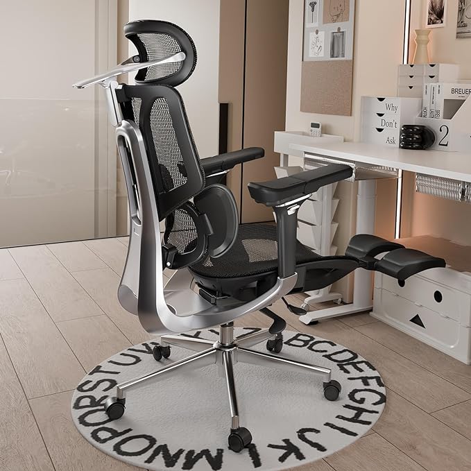 Hbada E3 Ergonomic Office Chair, Big and Tall Office Chair - with 3-Zone Dynamic Lumbar Support, 4D Adjustable Headrest, 6D Adjustable Armrests, Swivel Computer Chair for Home Office, Black - LeafyLoom