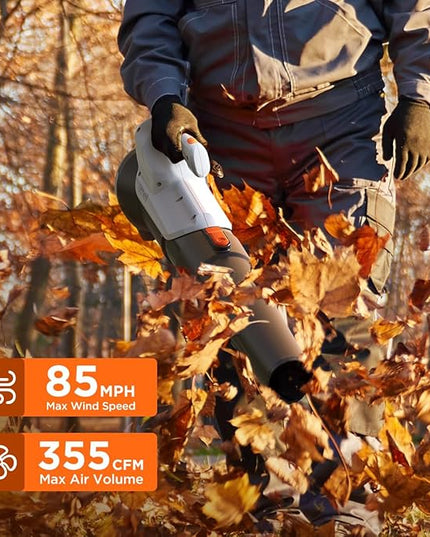 Litheli 20V Cordless Leaf Blower with Battery, 2.0 Ah, 355CFM/85MPH, 2 Speeds - Electric Leaf Blower for Lawn Care, Patio, Dust, Leaves - LeafyLoom