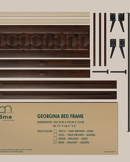 Bme Georgina 45 Inch Solid Wood TV Stand & Signature Queen Bed Frame with Handcrafted Geometric Headboard, Walnut - LeafyLoom