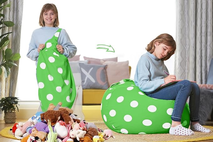 Aubliss Stuffed Animal Bean Bag Storage Chair (Green Dot, Medium (32'')) - LeafyLoom
