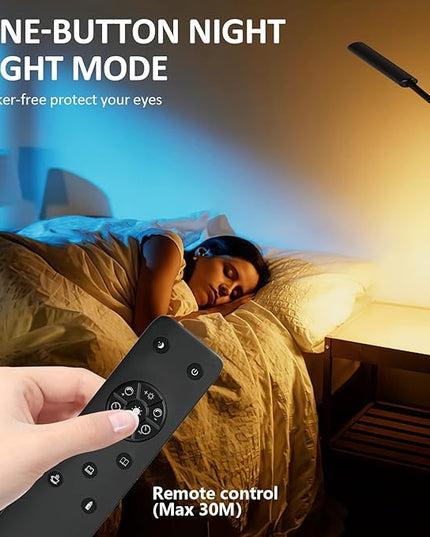 Desk Lamp with Remote Control, Aluminum Alloy Desk Lamps for Home Office, Desk Light with Dimmable 6 Color Modes & 6 Brightness, LED Desk Lamp with 2 USB Charging Ports (Type-C & A) - LeafyLoom