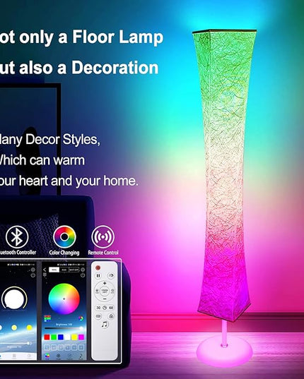 Floor Lamp, RGB Color Changing, Smart Control Music Sync with Fabric Shade, Standing Lamp for Living Room Bedroom Game Room, 62 inch - LeafyLoom