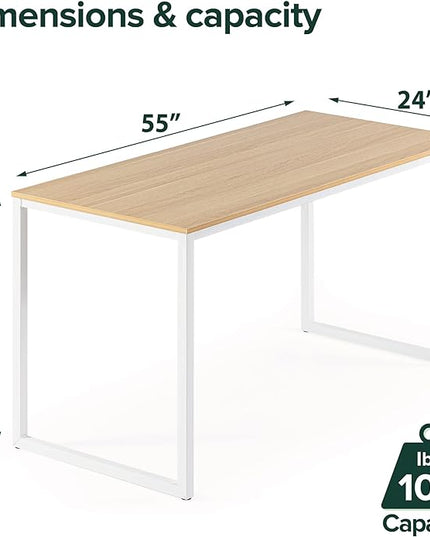 ZINUS Jennifer 55 Inch White Frame Desk, Computer Workstation, Office Desk, Dining Table, Easy Assembly, Natural - LeafyLoom