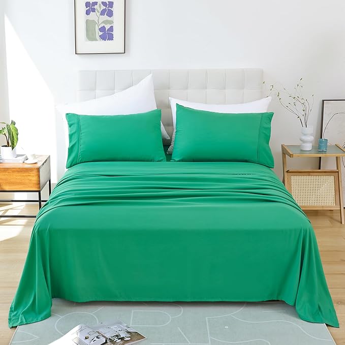 Whitney Home Textile Queen Sheet Set - 4 Piece Soft Breathable Bed Sheets for Queen Size Bed, Deep Pocket Lxuury Brushed Sheets, Hotel Bedding Sheets and Pillowcases, Wrinkle Free Oeko-Tex Sheets - LeafyLoom