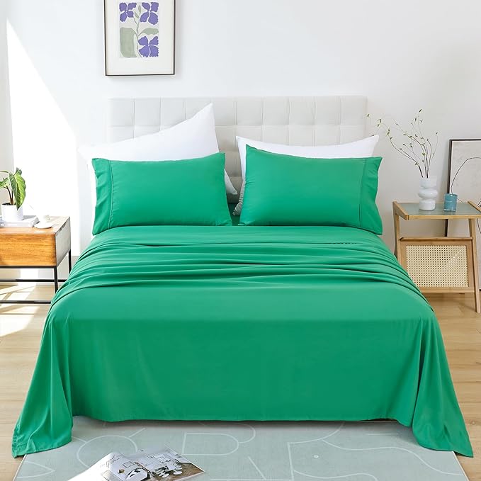 Whitney Home Textile King Sheet Set - 4 Piece Luxury Cooling Bed Sheets for King Size Bed, Silky Soft Sheets 16" Deep Pocket, Hotel Bedding Sheets and Pillowcases, Wrinkle Free Oeko-Tex Sheets - LeafyLoom