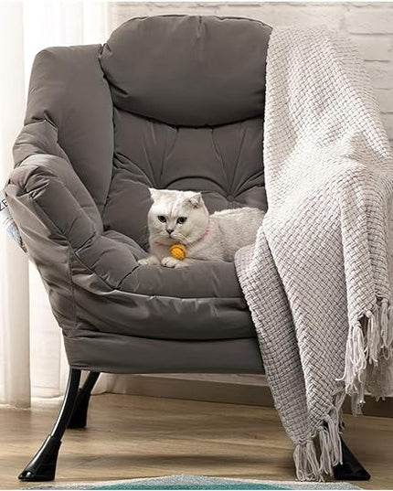 AcozyHom Modern Fabric Large Lazy Chair, Accent Oversized Comfy Reading Chair, Thick Padded Cozy Lounge Chair with Armrest, Steel Frame Leisure Sofa Chair for Living Room, Bedroom, Dorm, Grey - LeafyLoom