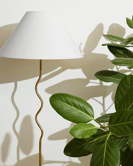 Brightech Squiggle Standing Floor Lamp – Tall Modern Corner Lamp with LED Light Bulb for Bedroom, Living Room, Office – Boho Mid Century Modern Zig Zag Pole Lamp with A-Line Open Shade – Gold/Brass - LeafyLoom