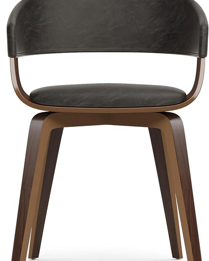 SIMPLIHOME Lowell 17 Inch Mid Century Modern Bentwood Dining Chair in Distressed Brown Vegan Faux Leather, for The Dining Room - LeafyLoom