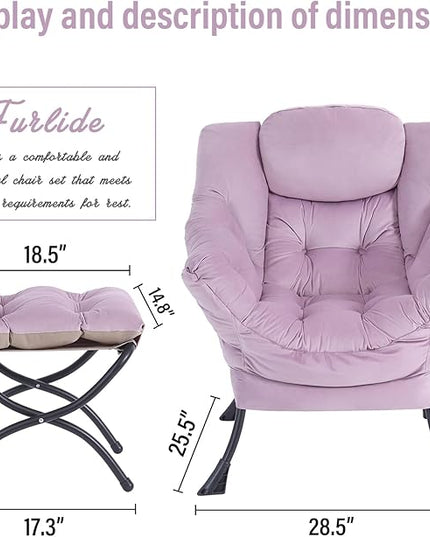 Lazy Chair with Ottoman, Modern Chair with Folding Footrest, Lounge Accent Chair, Comfortable Reading Chair (Light Purple) - LeafyLoom
