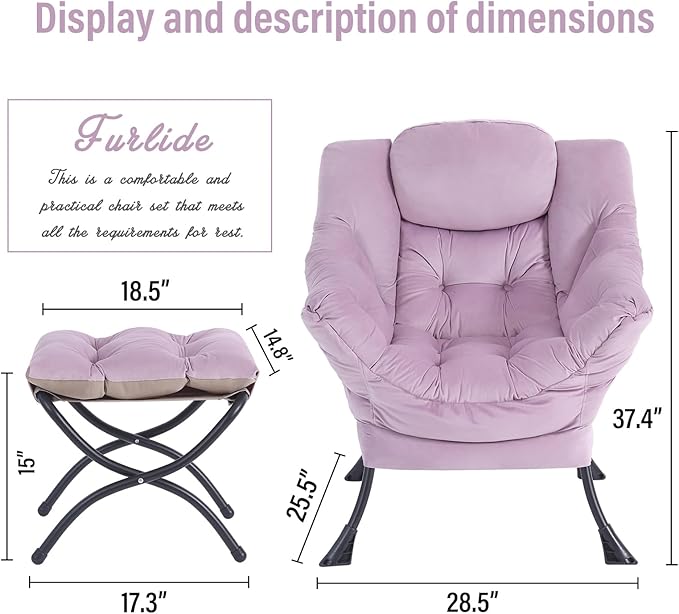 Lazy Chair with Ottoman, Modern Chair with Folding Footrest, Lounge Accent Chair, Comfortable Reading Chair (Light Purple) - LeafyLoom