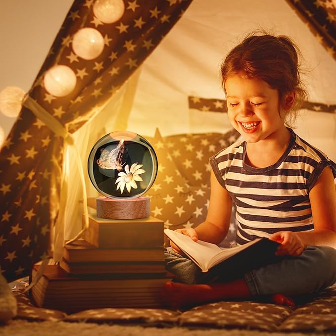 Large 3D Butterfly Crystal Ball Night Light, Gifts for Grilfriend Butterfly Crystal Lamp 16 Color Changing with Remote for Bedroom Decor, Girlfriend Gift for Teens Boys and Girls, Butterfly - LeafyLoom