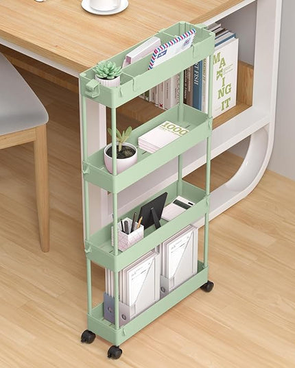 SPACELEAD Slim Storage Cart 4 Tier, Storage Organizer Rolling Utility/Mobile Shelving Unit Slide Out Storage Cart for Office, Bathroom, Kitchen, Laundry Room & Narrow Places， Green - LeafyLoom