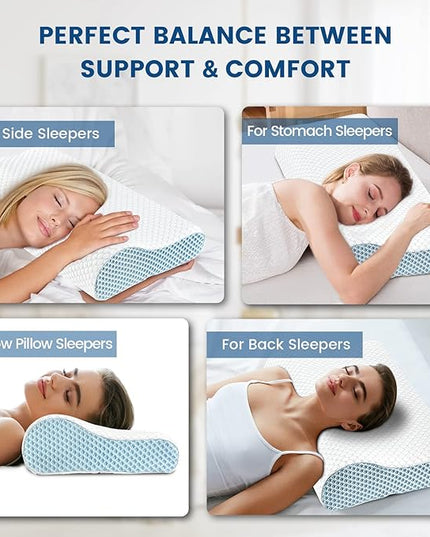 Neck Pillow Contour Memory Foam Pillows for Pain Relief Bed Pillow for Sleeping, Ergonomic Pillow for Neck and Shoulder Pain, Orthopedic Cervical Pillow for Side Back Stomach Sleeper - LeafyLoom