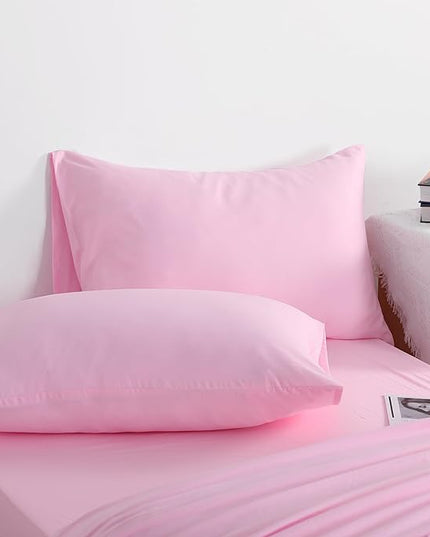 NTBAY Twin Comforter Set with Sheets, 5 Pieces Soft and Breathable Twin Bedding Set, Twin Bed in a Bag, Down Alternative Comforter Set Solid Color All Season, Kids Bedding Set, Pink - LeafyLoom