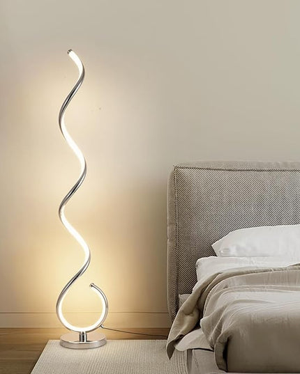 Spiral LED Floor Lamp for Living Room,40W Modern Floor Lamps with Remote Control, 3 Colors Stepless Dimmable Floor Standing Lamp Reading Corner Floor Tall Lamp for Bedroom Office - Chrome - LeafyLoom
