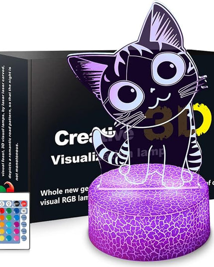 Cat Night Light Cat Gifts for Kids 3D Cat Lamp Kids Bedside Lamp 16 Color Change Decor Lamp with Remote & Smart Touch, Gifts for Christmas Birthday Boys Girls - LeafyLoom