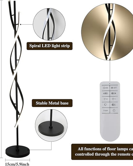 JUTIFAN LED Spiral Floor Lamps for Living Room with Remote, 35W Dimmable Standing Lamp for Living Room, 53" LED Modern Corner Floor Lamp, 3 Color Adjustable Corner Modern Reading lamp for Bedroom - LeafyLoom