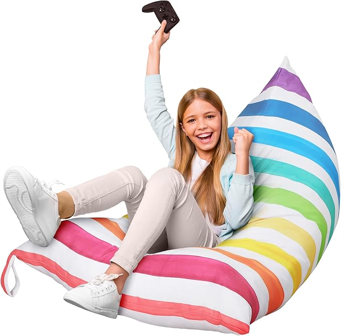 Stuffed Animal Storage Bean Bag Chair Cover Organizer Extra Large Beanbag Stuffed Animal Holder Canvas Stuff Animal Storage Sleeping Storage Bean Bag Chair Without Filling for Kids (Rainbow Style) - LeafyLoom