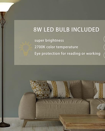 Floor Lamp for Living Room, 72" Modern Bedroom Standing Lamp with 8W LED Bulb, 3000K Eye Protection Torchiere Floor Lamp for Bedroom, Office, Living Room(Red Brown) - LeafyLoom