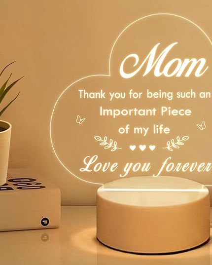 Mom Gifts, Gifts for Mom from Daughter Son - Acrylic Night Light, Mom Birthday Gifts, Best Mom Ever Gifts, Mothers Day Christmas Valentines Day Gifts for Mom - LeafyLoom