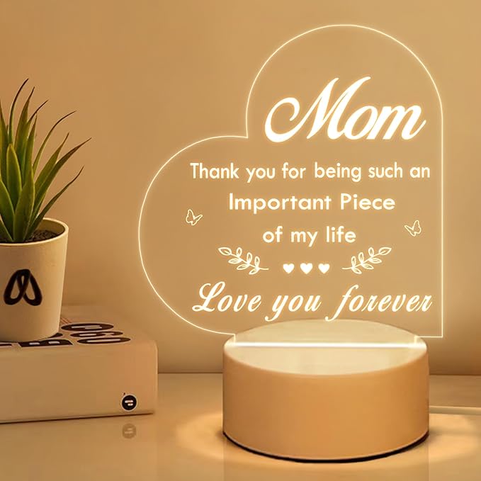 Mom Gifts, Gifts for Mom from Daughter Son - Acrylic Night Light, Mom Birthday Gifts, Best Mom Ever Gifts, Mothers Day Christmas Valentines Day Gifts for Mom - LeafyLoom