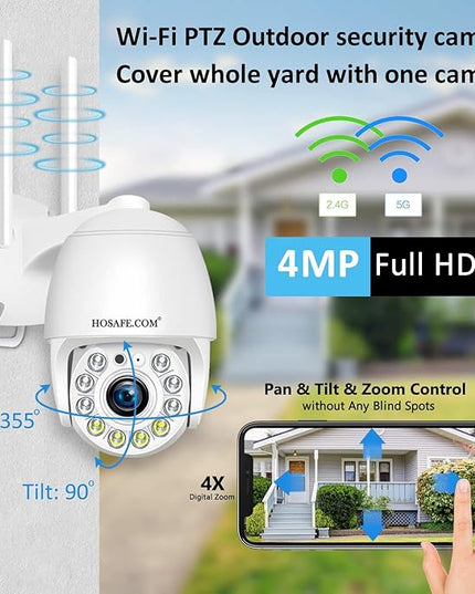 Security Camera Outdoor 2K 4MP, Hosafe WiFi Home Security System Video Surveillance IP Camera, Floodlight Motion Detection, Pan Tilt Auto Tracking, Two Way Audio, Color Night Vision, Waterproof HOSAFE