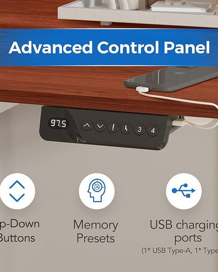 FLEXISPOT Standing Desk Electric Stand Up Desk with 40 x 24 Inches Whole-Piece Desktop Ergonomic Memory Controller Height Adjustable Desk E150(White Frame + 40" Mahogany Desktop) - LeafyLoom