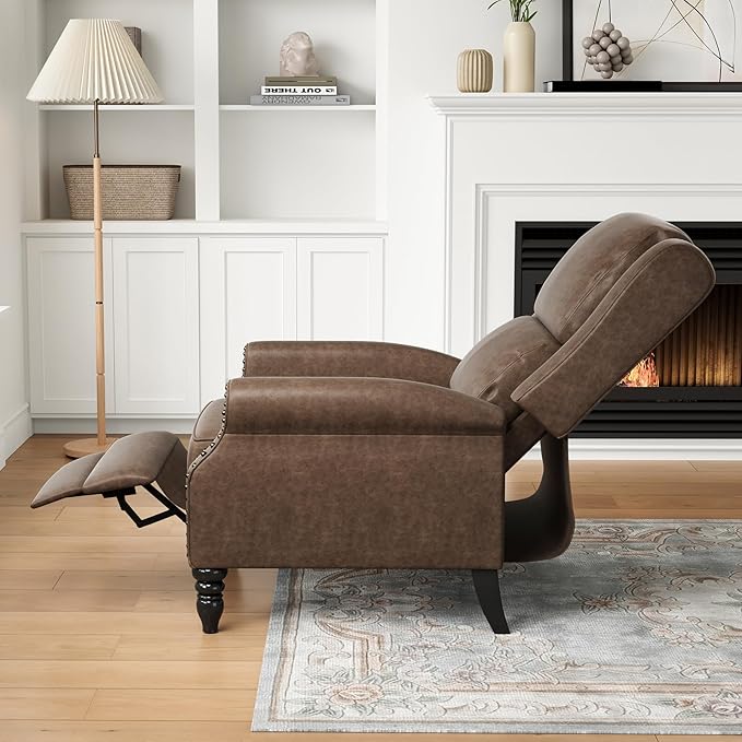 STARY Faux Leather Pushback Recliner Chair for Living Room Bedroom RV, Coffee - LeafyLoom