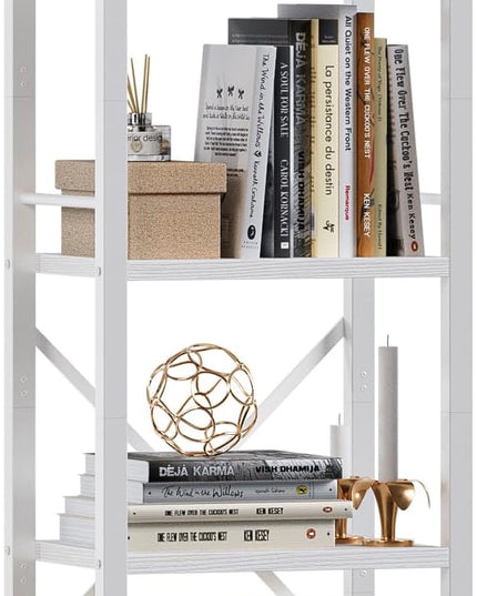 Furologee White Bookshelf 5 Tier Bookcase, Tall Narrow Bookshelves, Modern Freestanding Shelf Units, Metal and Wood Display Storage Corner Shelves Organizer for Bedroom, Living Room, Office, Bathroom - LeafyLoom