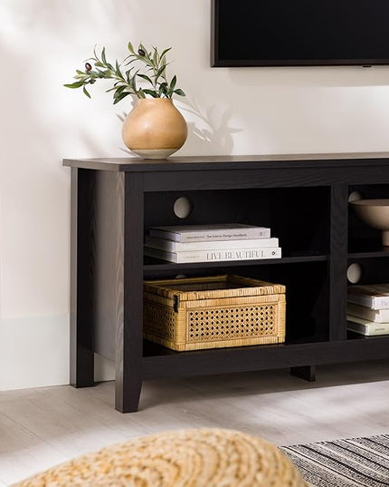 Walker Edison Wren Classic 6 Cubby TV Stand for TVs up to 80 Inches, 70 Inch, Black - LeafyLoom