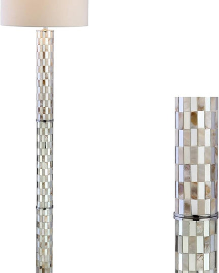 JONATHAN Y JYL1057A Liam 63.5" Seashell Mosaic LED Floor Lamp, Coastal, Traditional, Elegant, Foot-Step-Switch, Office, Living Room, Family Room, Dining Room, Bedroom, Cream - LeafyLoom