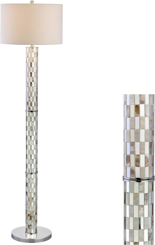 JONATHAN Y JYL1057A Liam 63.5" Seashell Mosaic LED Floor Lamp, Coastal, Traditional, Elegant, Foot-Step-Switch, Office, Living Room, Family Room, Dining Room, Bedroom, Cream - LeafyLoom