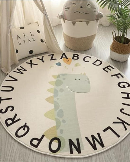 ABC Round Rug for Kids Warm and Soft Alphabet Nursery Animal Area Rugs Fun Rugs for Play Rooms Non-Slip Mats Crawling Mats Decorative Rugs for Bedrooms Living Rooms (Dinosaurs, 39in) - LeafyLoom