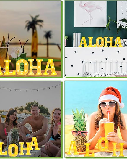 5 Pcs Summer Decorations Aloha Light Up Sign Aloha LED Marquee Letter for Party Decorations Battery Powered Hawaiian Alphabet Letter Summer Aloha LED Lights for Wedding Night Birthday Party - LeafyLoom