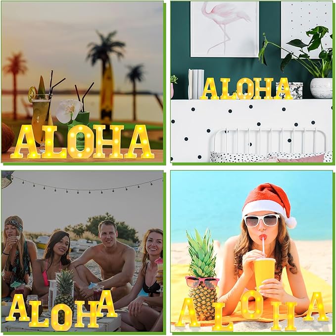 5 Pcs Summer Decorations Aloha Light Up Sign Aloha LED Marquee Letter for Party Decorations Battery Powered Hawaiian Alphabet Letter Summer Aloha LED Lights for Wedding Night Birthday Party - LeafyLoom