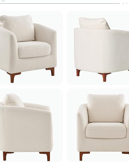 COLAMY Sherpa Accent Chair with Storage Ottoman Set, Upholstered Barrel Arm Chair with Footrest, Modern Living Room Chair with Back Pillow, Cream - LeafyLoom