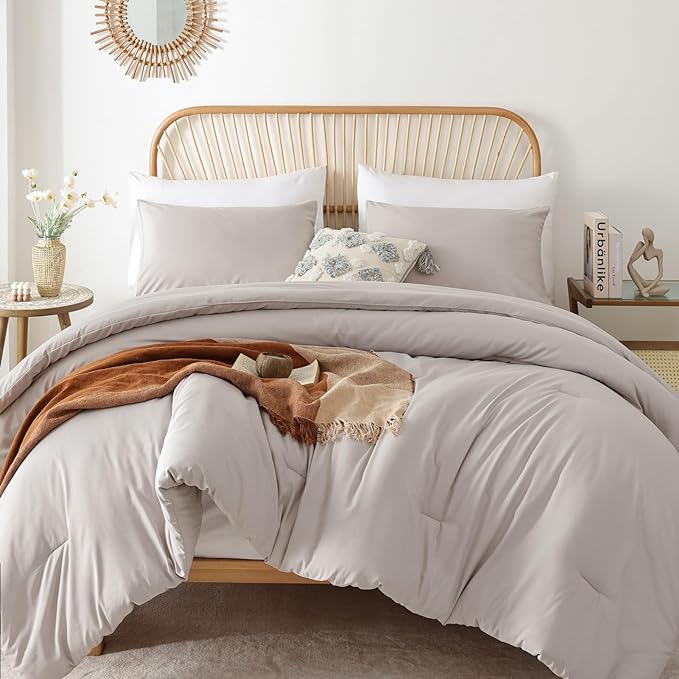 ROSGONIA Comforter Full Size for Girls Boys Teens Linen Grey,3pcs(1 Gray Comforter & 2 Pillowcases) Lightweight Dorm Bedding Full Size Comforter - LeafyLoom