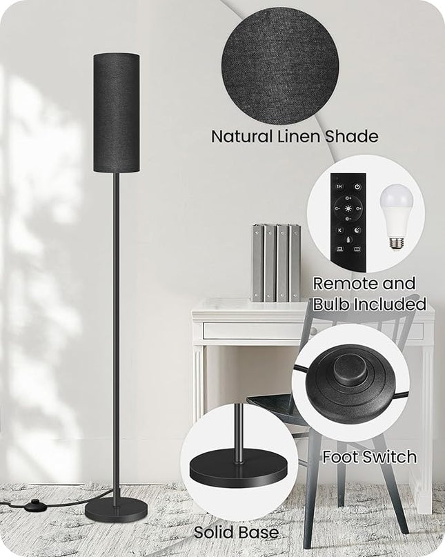 Dimmable Floor Lamp for Living Room, Corner Floor Lamp with Remote, 66'' Standing Tall Lamp, Linen Lampshade, 10W 800LM LED Bulb for Bedroom Study, FCC Listed Black B06LD05 - LeafyLoom