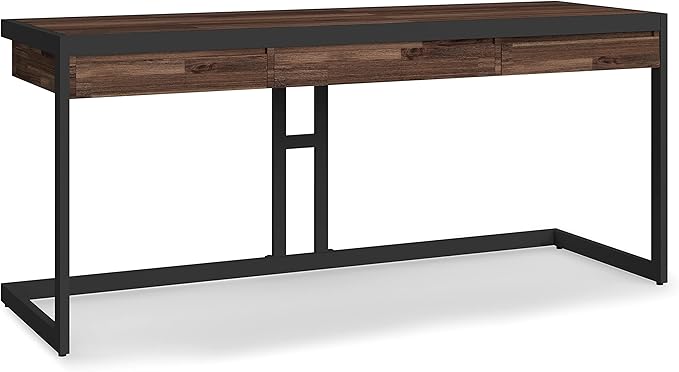 SIMPLIHOME Erina SOLID ACACIA WOOD Modern Industrial 72 Inch Wide Large Desk in Distressed Charcoal Brown, For the Office Desk, Writing Table, Workstation and Study Table - LeafyLoom