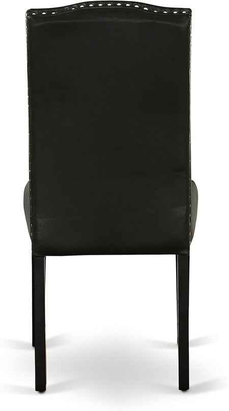 East West Furniture SHEN3-BLK-69 3 Piece Kitchen Table Set Contains a Round Dining Table with Pedestal and 2 Black Faux Leather Parson Dining Room Chairs, 42x42 Inch, Black - LeafyLoom